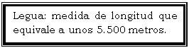 Cuadro de texto: Legua: medida de longitud que equivale a unos 5.500 metros.